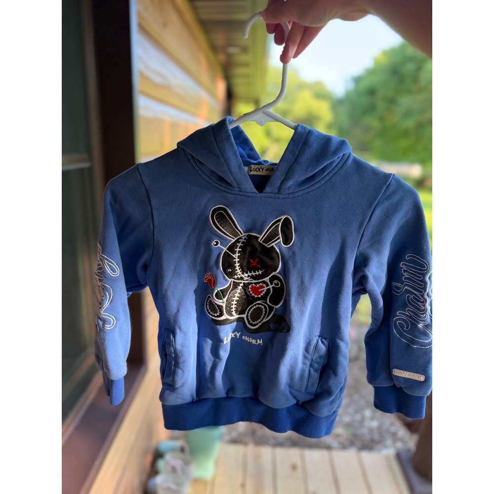 BKYS Lucky Charm Boys Embroidered Voodoo Bunny Blue Hoodie SZ 6